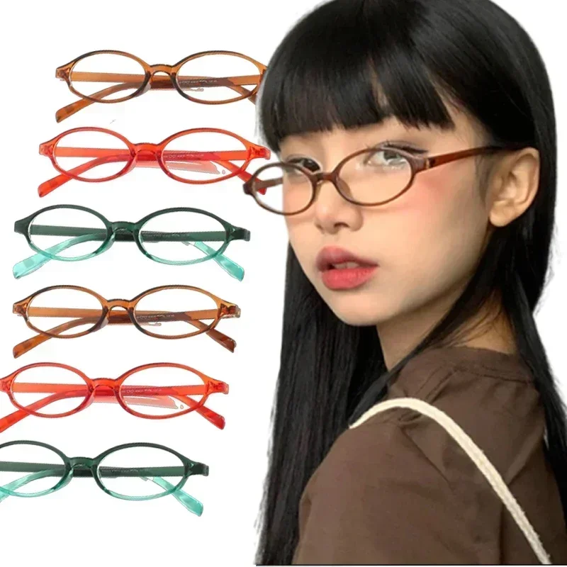 

Women Retro Oval Glasses Y2K Japanese and Korean Girls Red Green Frame Glass Eyewear Decorative Computer Anti-blue Eyeglasses