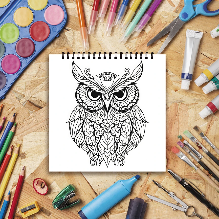 Owl Adult Coloring Book 22 Pages 8.27x8.27 Inch Perfect Gift for Stress Relief