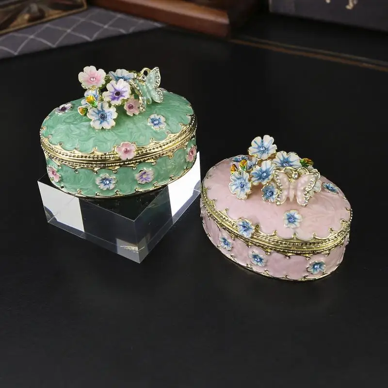 Enamel Cherry Blossom Oval Jewelry Box, Finger Ring And Earring Flip-top Storage Box. High-end Jewelry Box,gift Box Decor Item