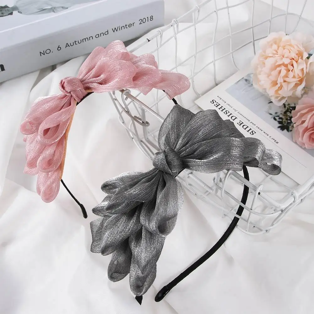 Fashion Shining Ribbon Big Bow Floral Hair Hoop Women Hair Accessories Flower Lace Bow Head Band For Girl Female Headwear