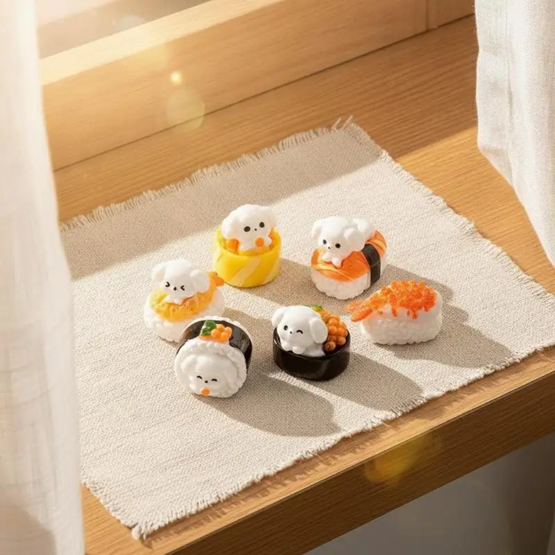 2Pcs Cute Dog Sushi Resin Charms Mini Cartoon Figurine DIY Handmade Accessory For Keychain Cake Decoration Craft Making Project