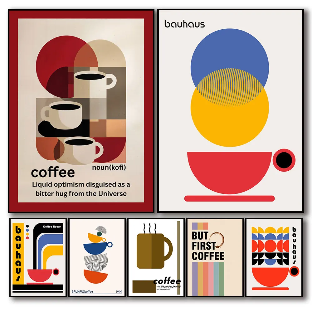 Moderne Bauhaus Kaffee Abstrakte Poster Leinwanddruck Zimmer Heim Küche Bar Café Raum Wanddekoration