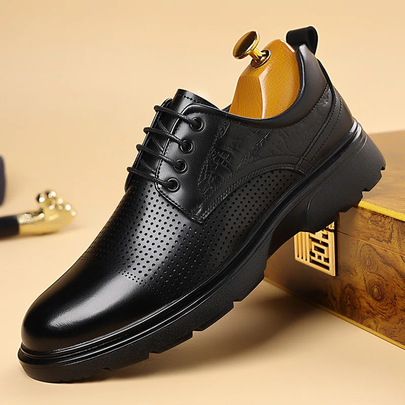 

Мужские летние кожаные туфли с перфорацией, деловые повседневные туфли, дышащие и удобные кожаные туфли, классические туфли.