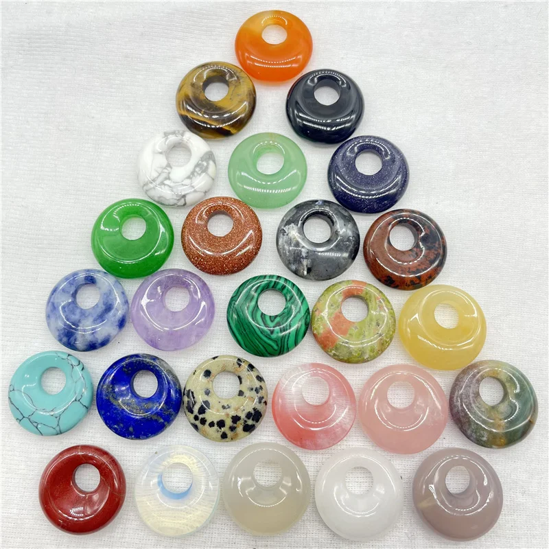 Natural Gem Stone Quartz Crystal Tiger's-eye 18mm Beads Donut Pendant Charm For Diy Jewelry Making Necklace Accessories 24pcs image 2