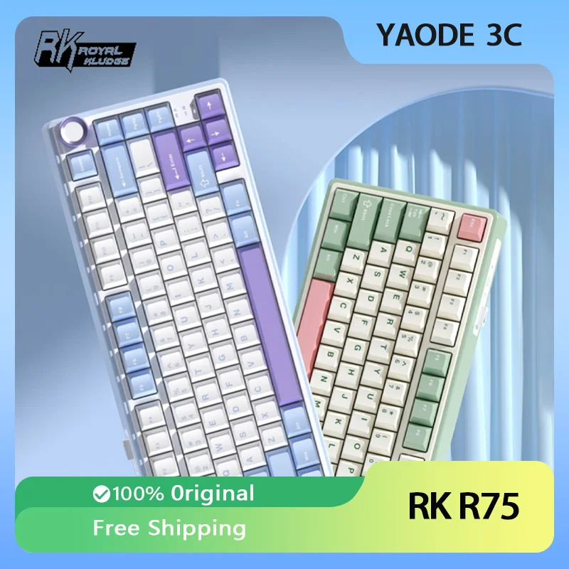 

RKR75 Mechanical Keyboard Wireless Bluetooth Three Mode Customized RGB Backlight Hot Swap PBT PC Gaming Keyboard 75% Layout