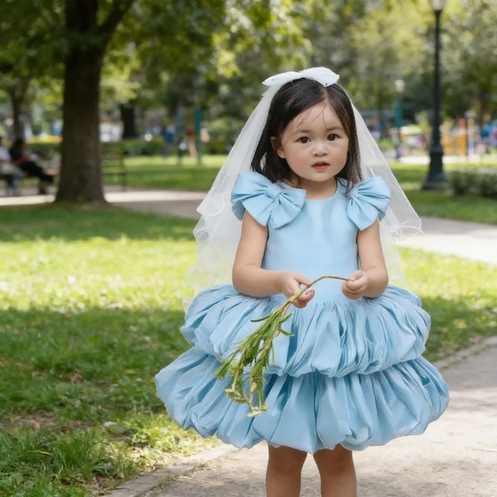 

New Kids Girls Sweet Cute Dress ClothesChildren Birthday Party Formal Outfit French Style Bow Tutu Cake Princess Gown Costume
