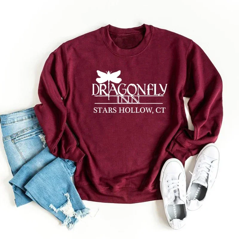 Stars Hollow Graphic Hoodies Dragonfly Inn Gilmore Girl TV Show Sweatshirt Autumn Fashion Trend Round Neck Long Sleeve