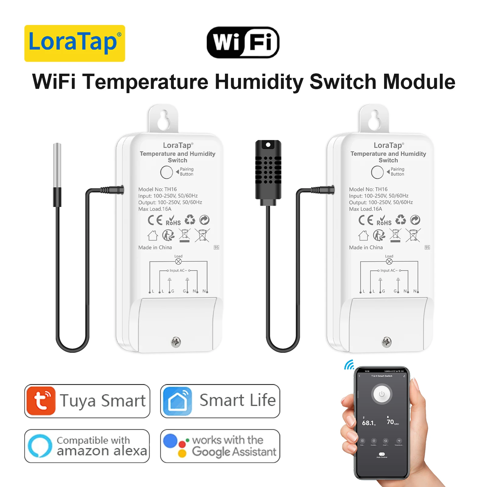 

LoraTap Tuya Smart Temperature And Humidity Switch Module On/Off Devices Wifi Wireless Voice Control by Alexa Google Home