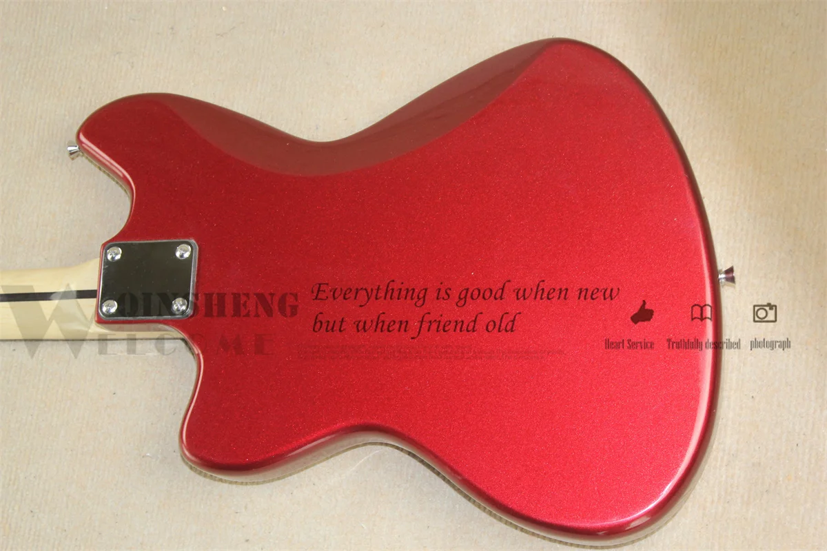 Metal Red Electric Guitar Jag Guitar Basswood Body Maple Neck Vintage Tuners White Pickguard Tailpiece