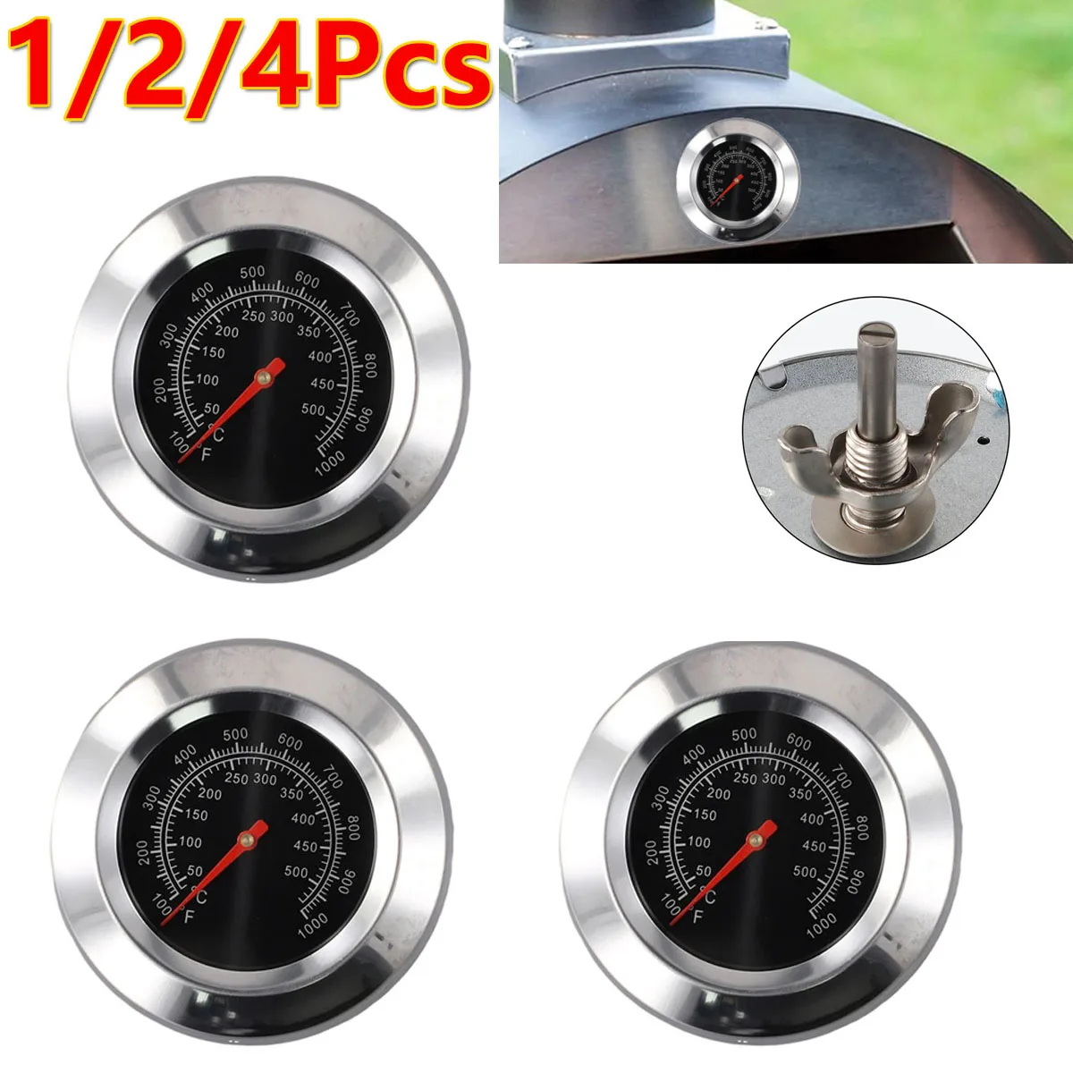

1/2/4Pc BBQ Thermometer Smoker Grill Barbecue Temperature Gauge Stainless Steel Built In Gas Grill BBQ Lid 50-500℃ Kitchen Tool