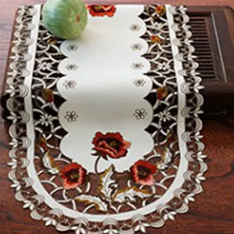 Oval Vintage Embroidered Lace Tablecloth Elegant European Rustic Floral Table Decoration Floral Satin Fabric Table Cloth