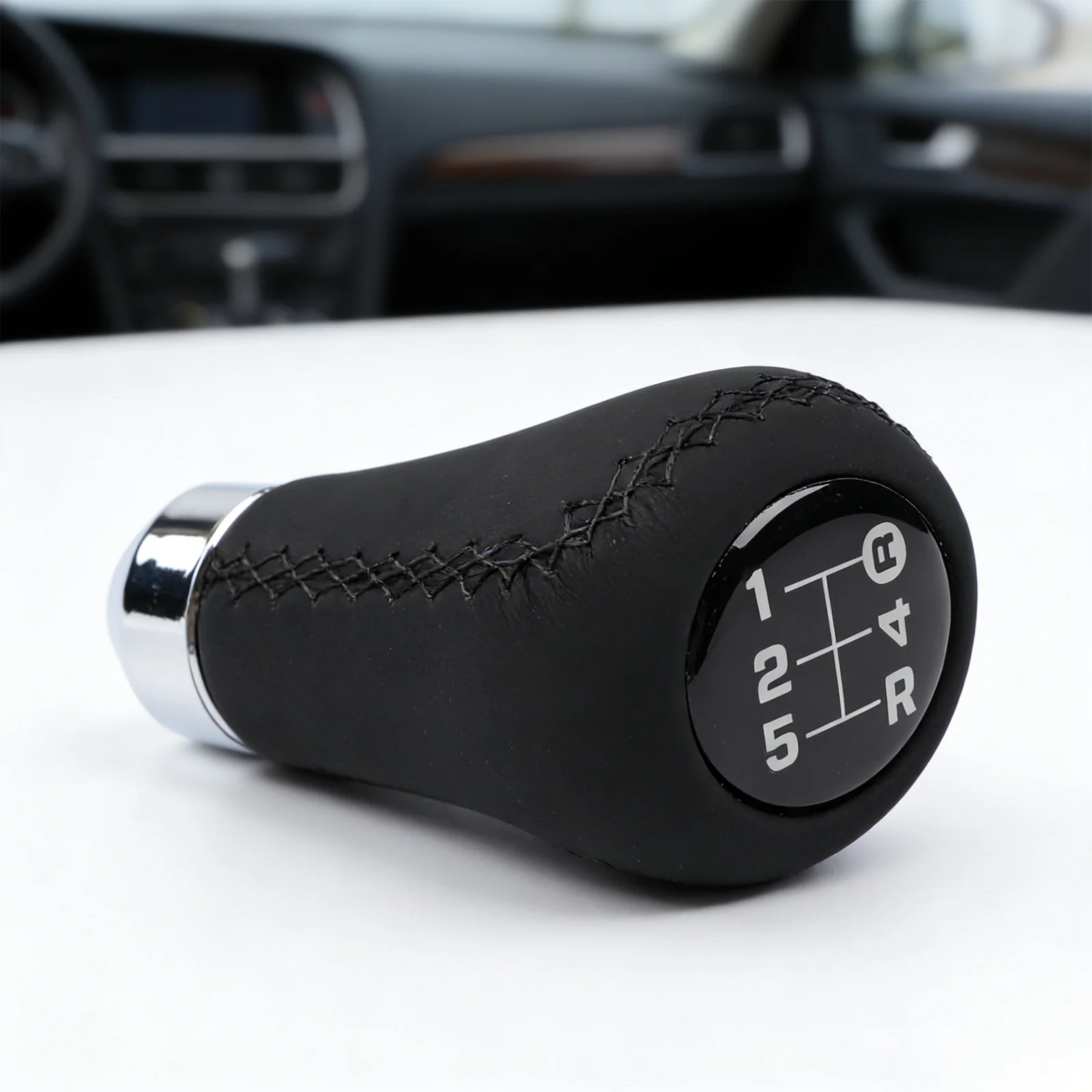 Manual Transmission 5-speed Shift Knob PU Leather Finish Aluminum Alloy Base 4 Adapters Included For Manual Cars