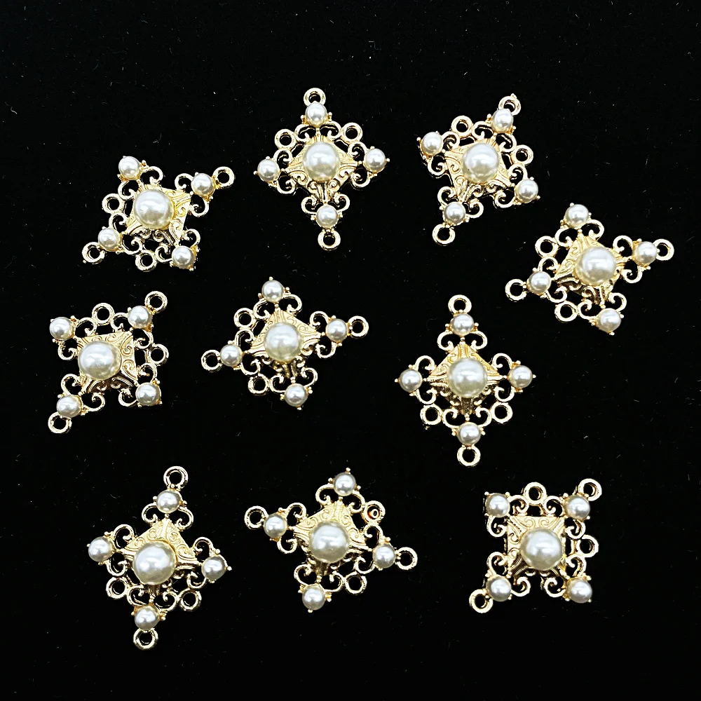 10Pcs Alloy Pearl Gold Pendant Decorative Button Flatback Ornaments Jewelry Earrings Choker Hair Clothing DIY Crafts Accessories