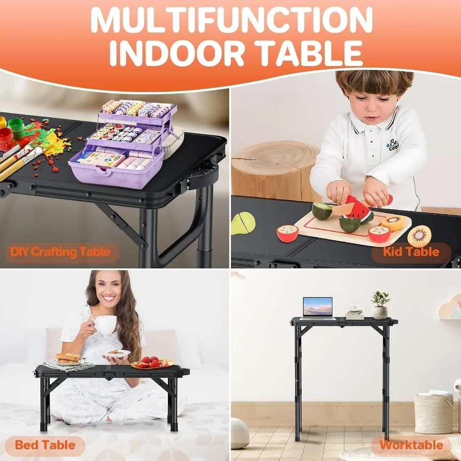 طاولة تخييم صغيرة قابلة للطي بطول 2 قدم مع ارتفاع قابل للتعديل 22.8 بوصة طول × 15.7 بوصة عرض طاولة نزهة خارجية من الألومنيوم خفيفة الوزن مع حمل