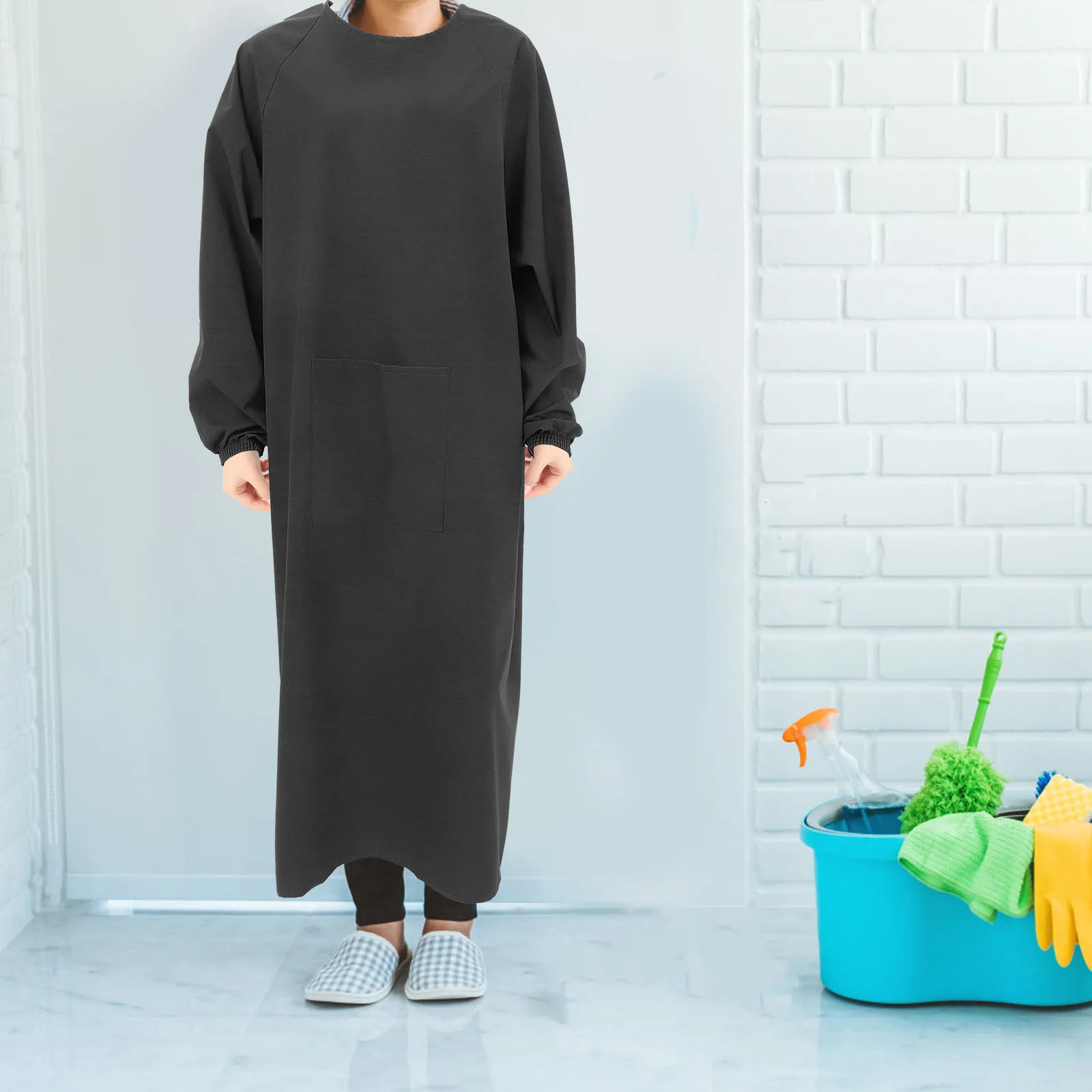 

Waterproof Oilproof Black Aprons for Men Women Long Sleeve Smock Kitchen Laundry Restaurant Dog Groom Workwear