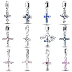 Classic 925 Sterling Silver Holy Angel Cross Charms Beads Pendants For Women Fit Qikaola 925 Original Bracelets DIY Jewelry Gift