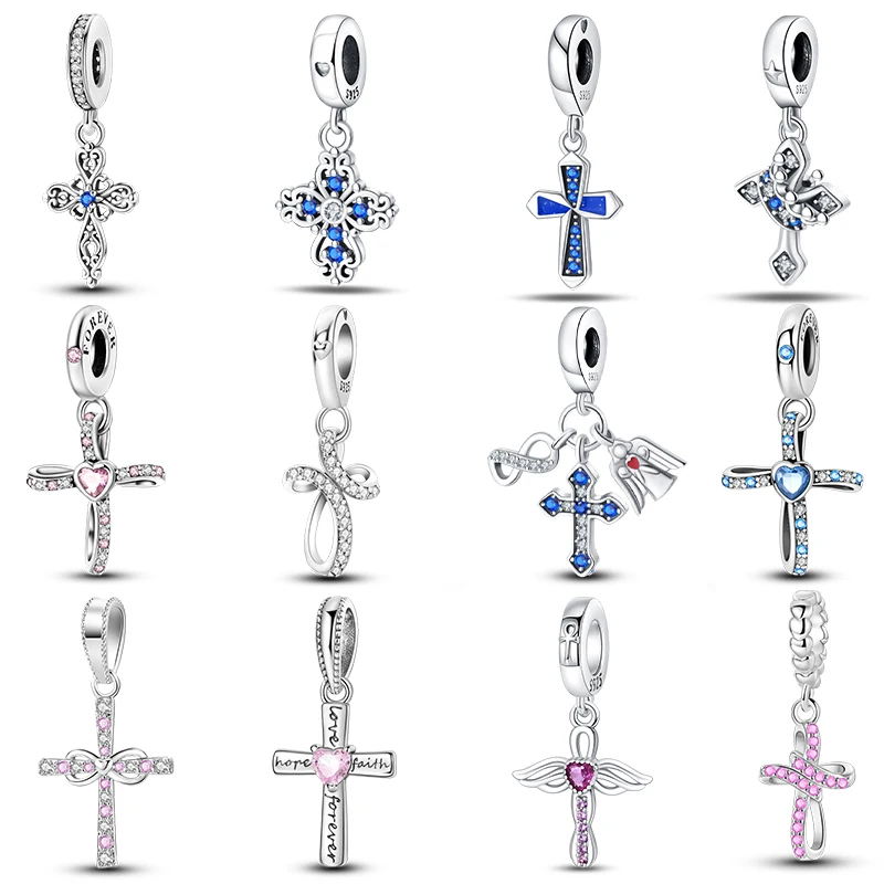 Classic 925 Sterling Silver Holy Angel Cross Charms Beads Pendants For Women Fit Qikaola 925 Original Bracelets DIY Jewelry Gift