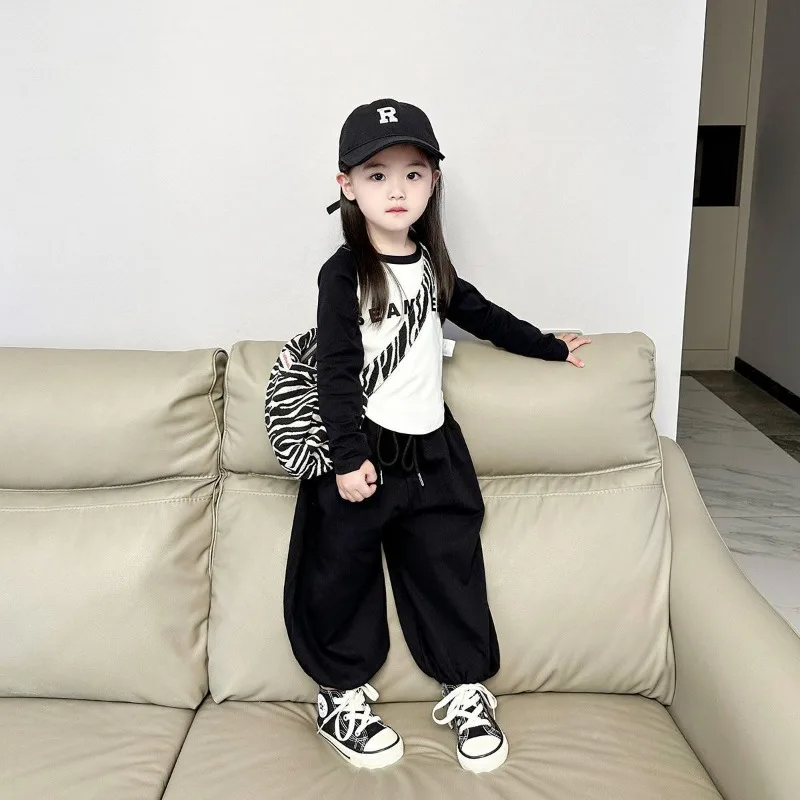 ZOETOPKID Children's Sets Spring Autumn Set 2026 New Boys Girls' Hoodie Black Pants Fashion Kids Sports Two Piece Set 2