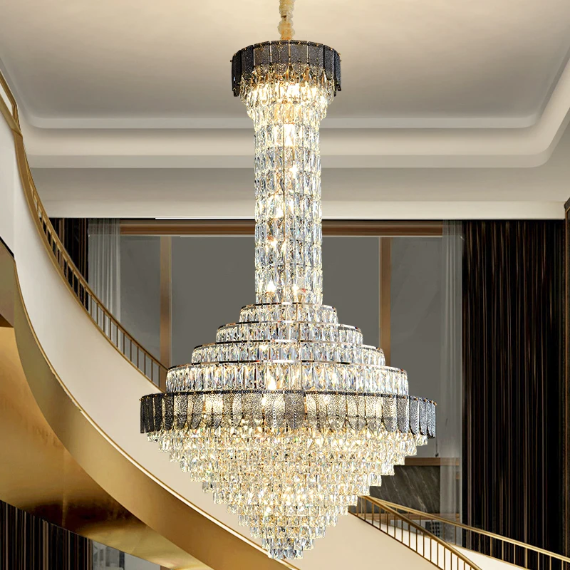 

New Villa Living Room Light Luxury Crystal Chandeliers Duplex Building Modern Hall Chandelier 2024 New Trend Modern Home Decor