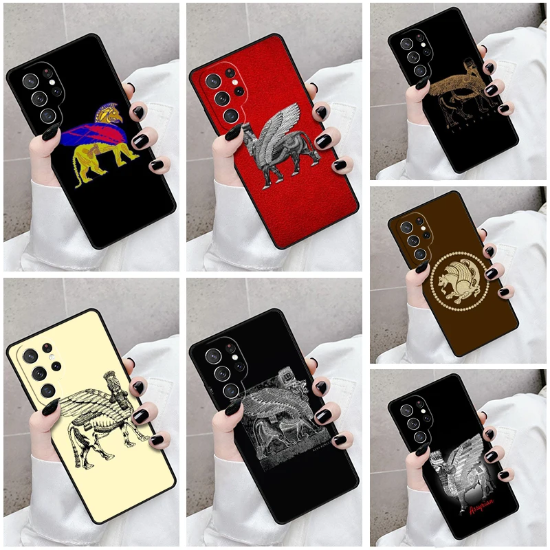 Phone Case For Samsung Galaxy S24 S23 S21fe S22 Ultra Plus Note 10 20 S8 S9 S10 Cover Lamassu Assyrian Winged Lion