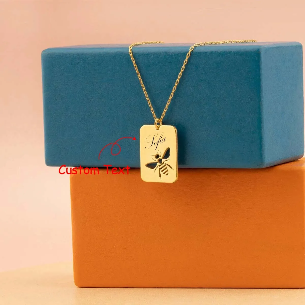

Bee Necklace, Custom Name Item, Bumblebee Jewellery, Dainty Medallion Gift for Her & Him,18K Gold Plated Stainless Steel Jewelry
