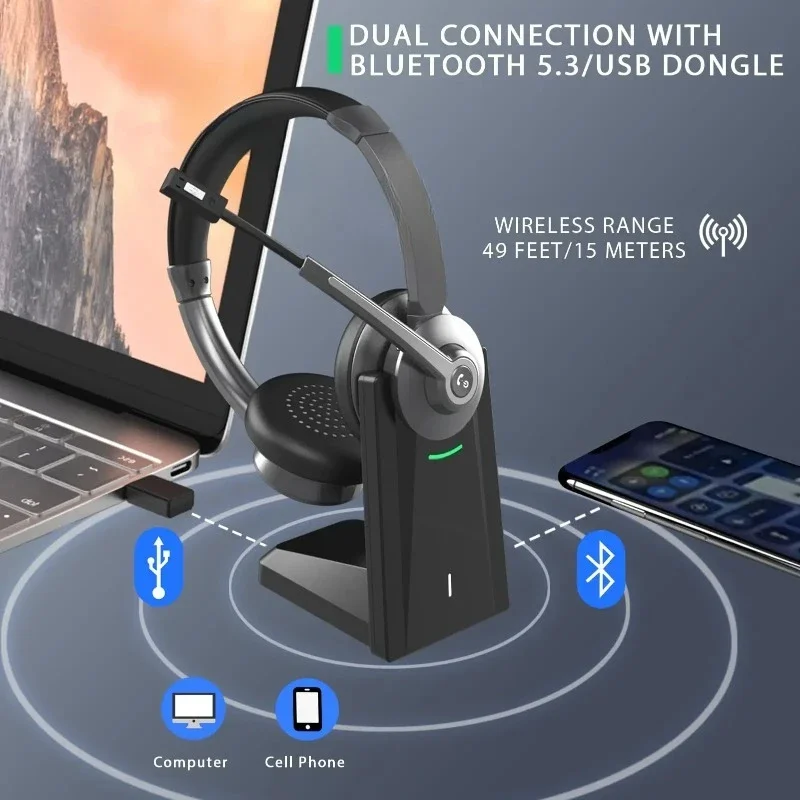 

Noise Cancellation Headset Wireless Bluetooth Business Office Call Center Phone Headset with Microphone