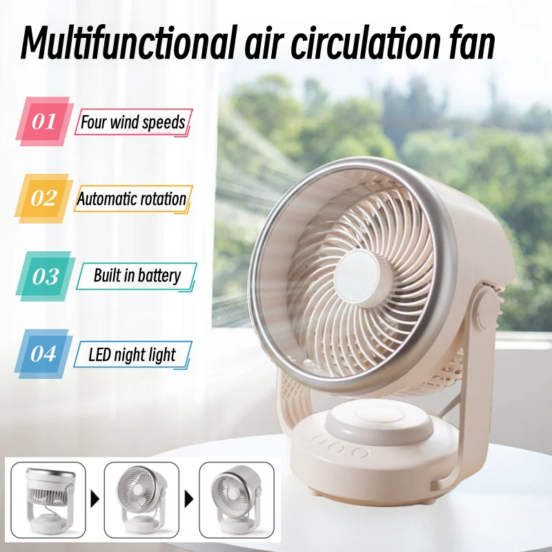 

Portable Desktop Electric Fan 6000mAh USB Charging Cooling Ventilator 4-speed Air Circulating Fan with LED Light for Home Office