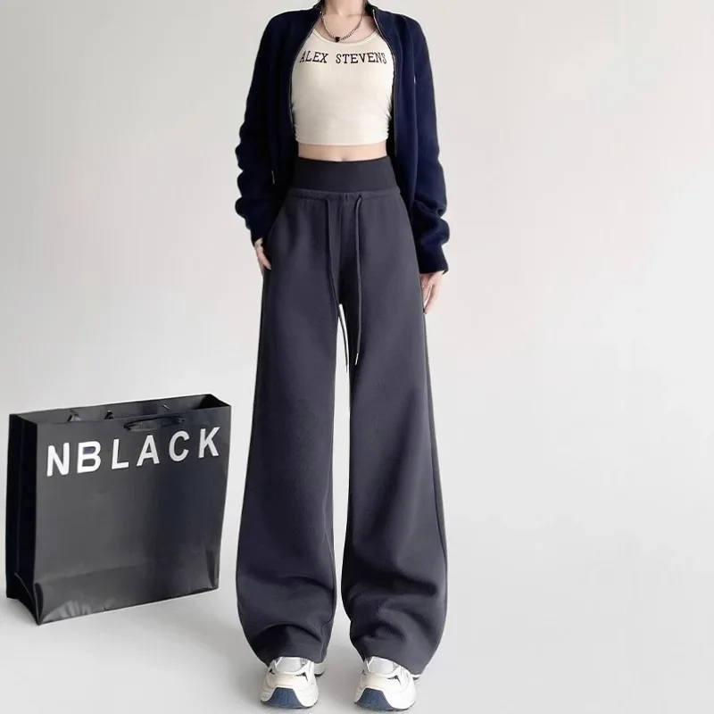 Pantalon Baggy de sport taille haute pour femmes, cordon de serrage élastique, Style américain, pantalon de survêtement droit, polyvalent, Streetwear