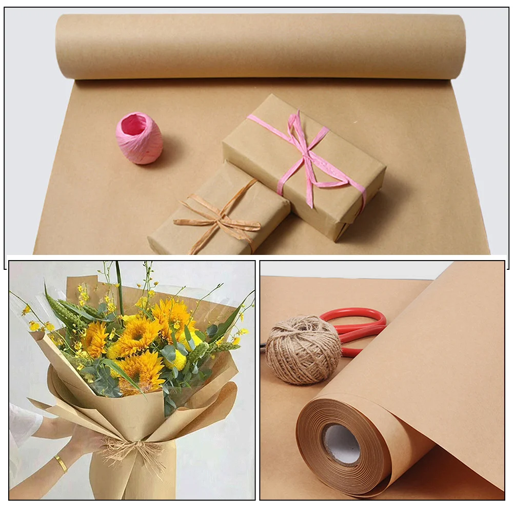 

2 Rolls Brown Paper Wrapping Birthday Female Craft Packaging Diy Material Packing