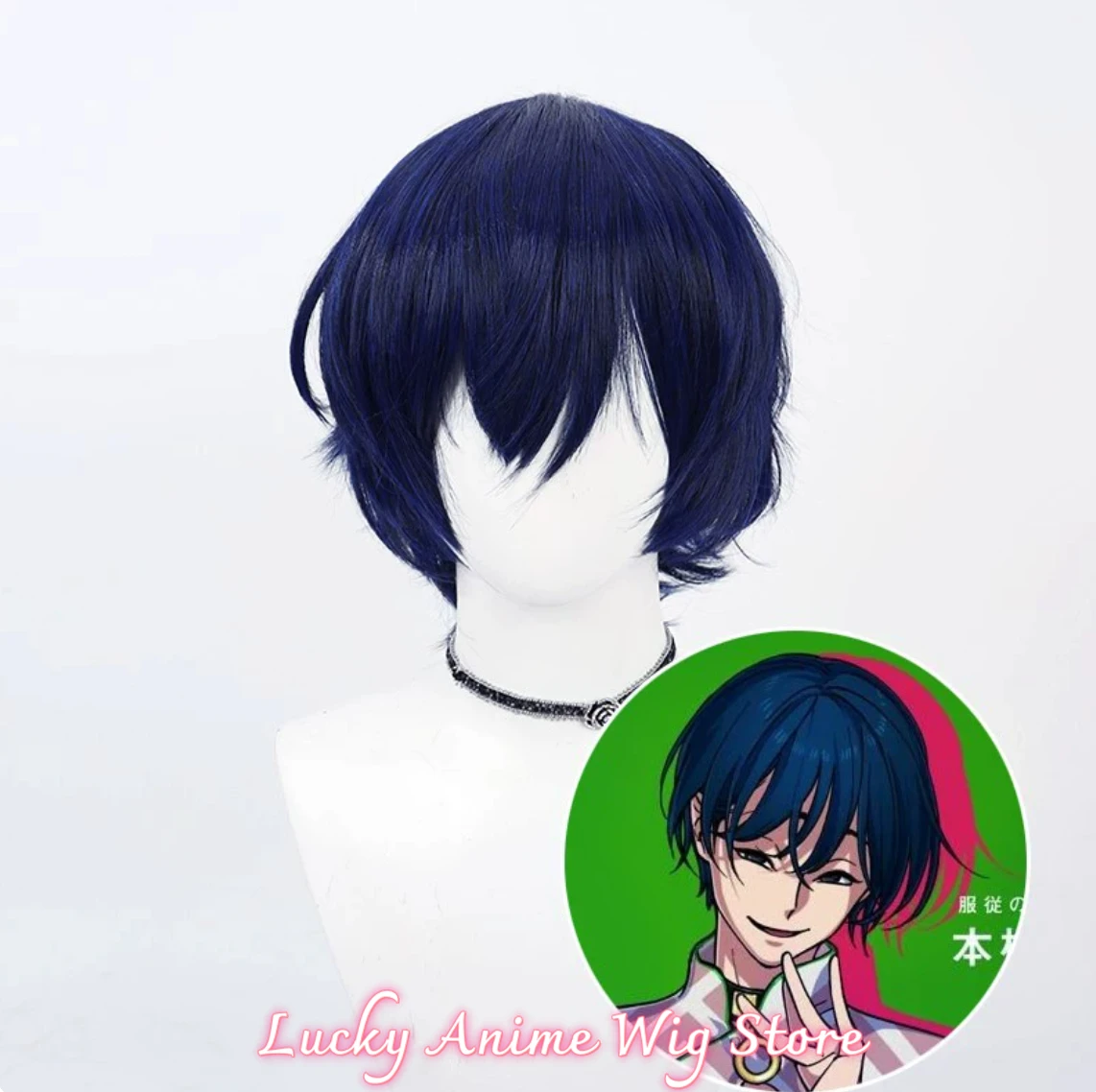 Cosplay VTuber Bangs for Charisma Motohashi Iori Wig Anime Halloween party wig, heat-resistant synthetic blue black wig