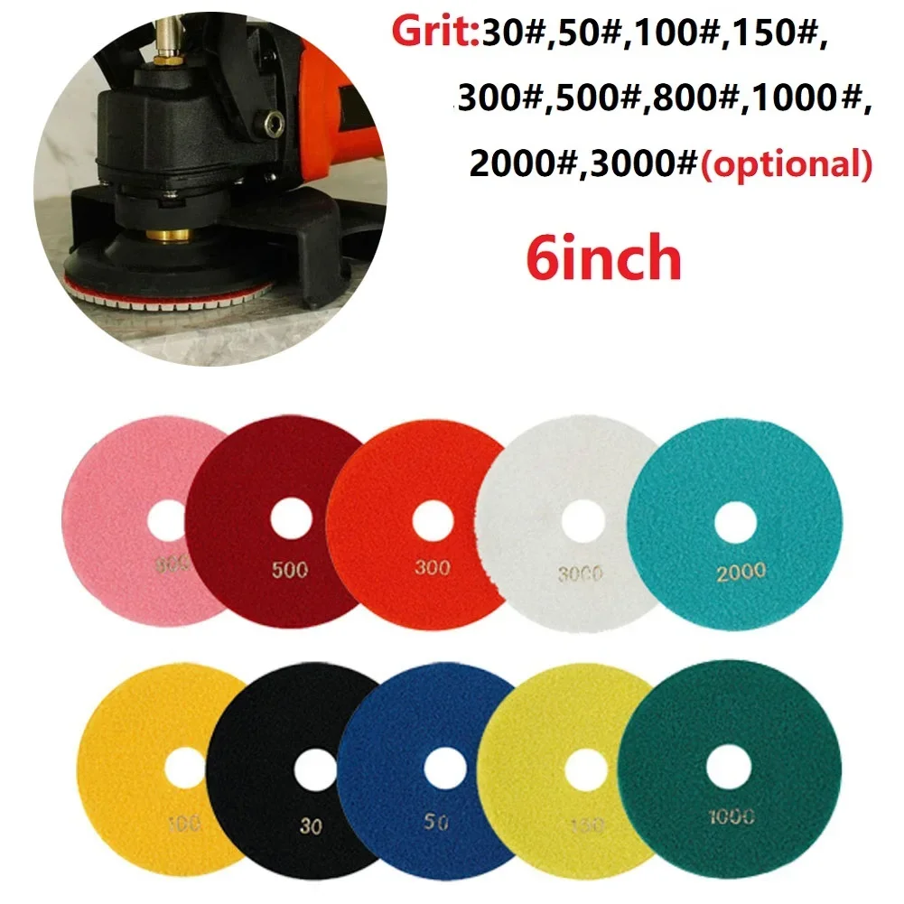 6in/150mm Dry Wet Diamond Polishing Pad Grinding Disc 30 50 100 150 300 500 800 1000 2000 3000 Grit For Granite Marble Stone