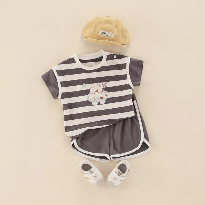 

Baby Clothing Summer Set Boys Short Sleeve Thin Cotton 2024 Baby Casual T Shirt Shorts Simple Sweet Casual Korean Style Set