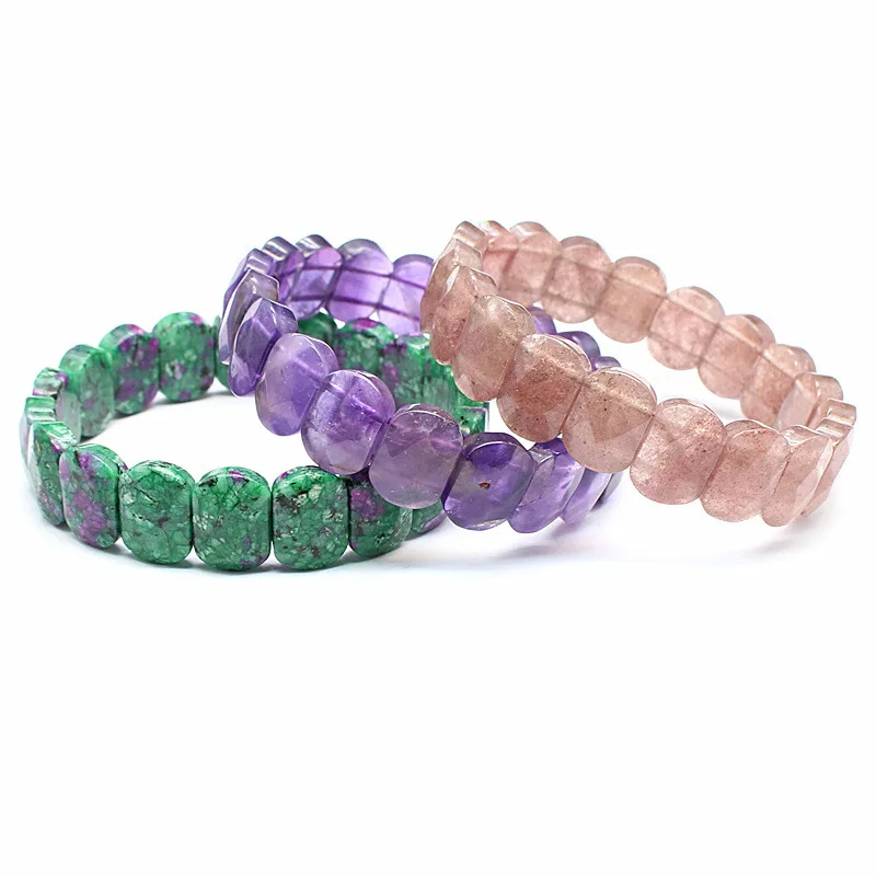1pc Naturstein Quadrat Perlen Strang Armband Amethyst Rosenquarz Healing Kristall Armreif Schmuck für Frauen Männer Geschenk – Detail 5