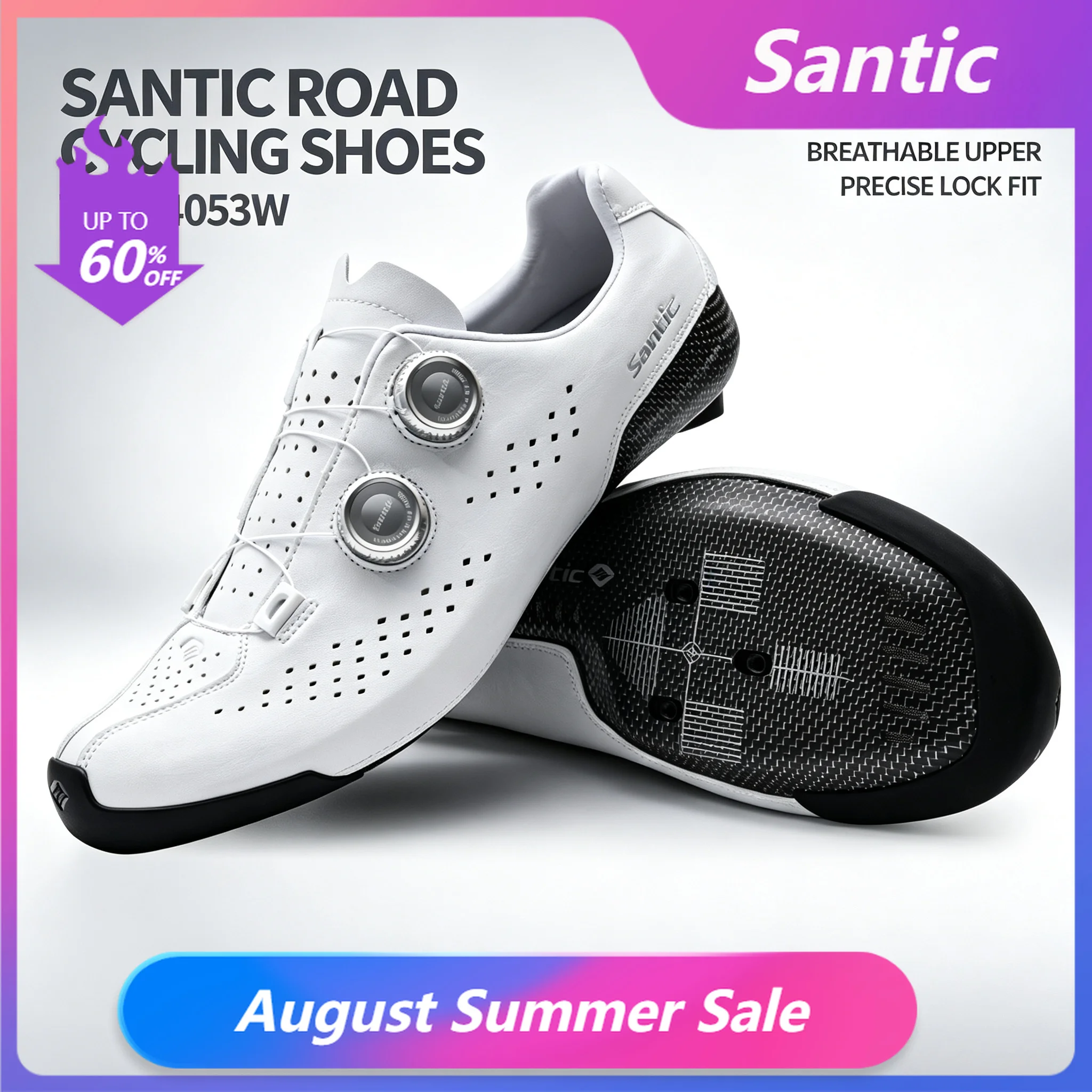 Santic Herren-Rennradschuhe mit breiter Form, thermoplastische Carbonsohle, ATOP-Schnellverschluss-Schnalle, atmungsaktive, professionelle Fahrradschuhe