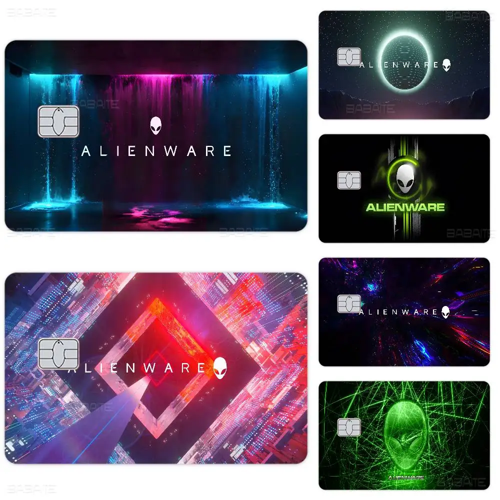ملصق بطاقة الخصم الائتماني من Dell Alienware Animation PC Gaming DIY ملصق تزيين الحفلات المقاوم للماء ملصق جلدي للبطاقات الصغيرة