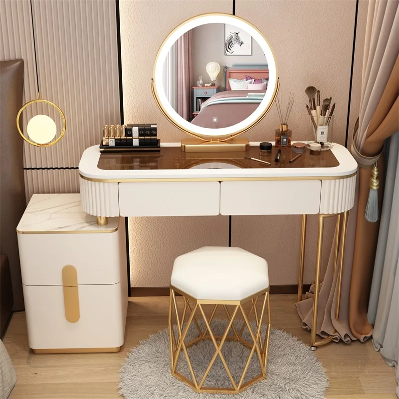 High Quality Dressing Makeup Table Hollywood Style Makeup Vanity Desk 6 Drawers Saving With LED Light