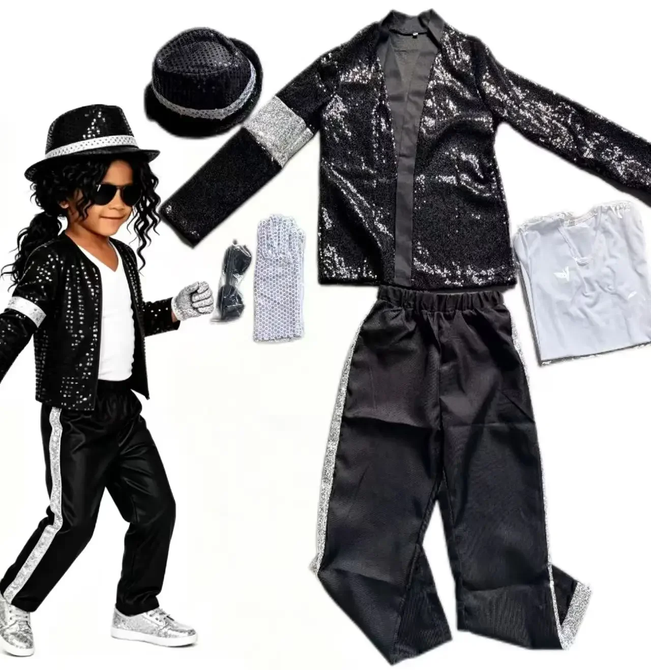 Disfraz de Michael Jackson para Adultos, Mujeres y Hombres, Estilo Pop de los 80 y 90, Peluca para Cosplay, Halloween, Actuaciones, Hip Hop, Danza, Ropa Familiar