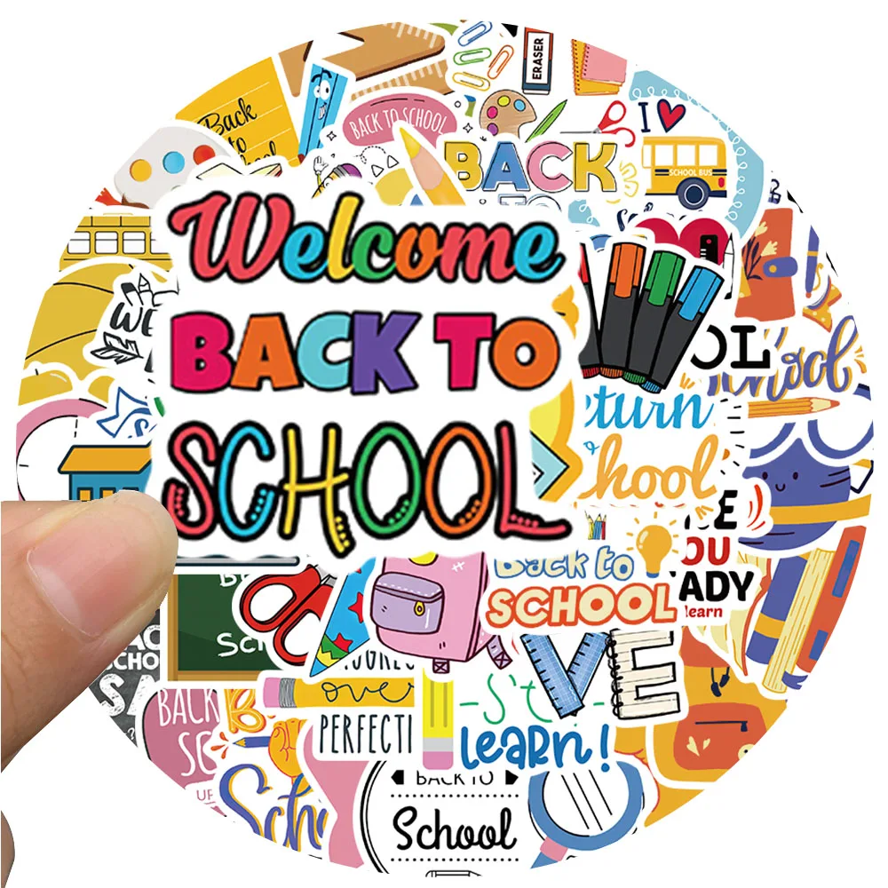 50pcs Back to School Kids Stickers Funny Cute Cartoon Water Bottle Sticker Laptop Luggage Guitar Waterproof Vinyl Car Decals