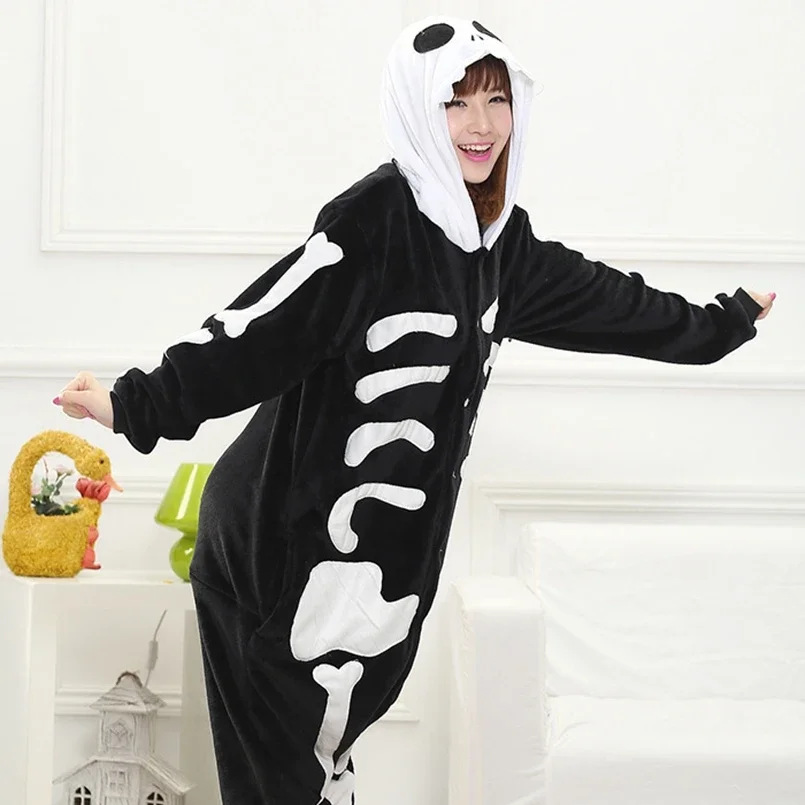 

Skeleton Onesie Kigurumi Adult Unisex Pajamas Anime Cosplay Costume Soft Flannel Full Body Couple Sleepwear Homewear