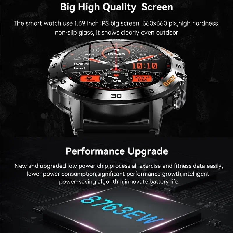 Reloj inteligente K52 Bluetooth llamada 1,39 pulgadas IPS pantalla grande 400mAh Larga modo de reposo monitoreo de salud deporte al aire libre hombres mujeres Smartwatch
