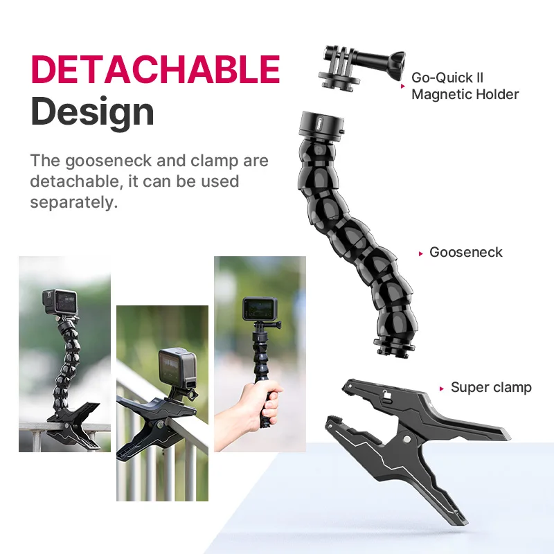 Ulanzi Đi Nhanh Thứ Hai Camera Hành Động Linh Hoạt Siêu Kẹp Cánh Tay Giá Đỡ Gắn Bộ Chuyển Đổi Cho GoPro Hero 11/10/9/8/7/6/5/4 Đen