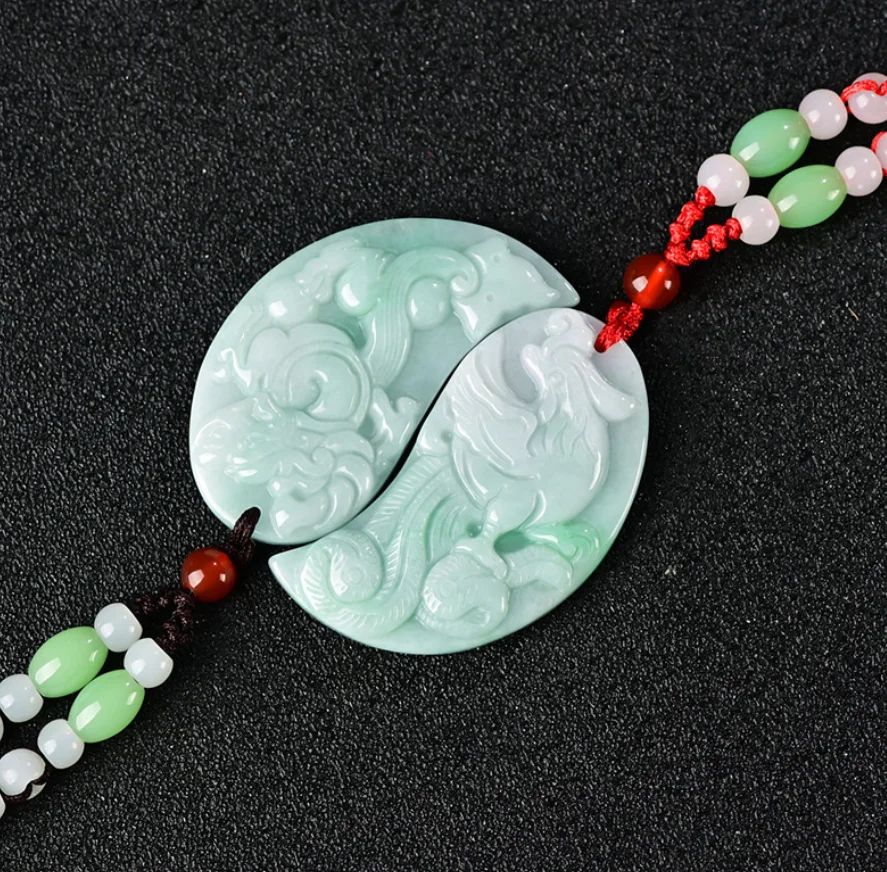 

Ювелирные изделия из натурального нефрита А+ Жадеит Пара нефритовых подвесок с драконом и фениксом для мужчин и женщин