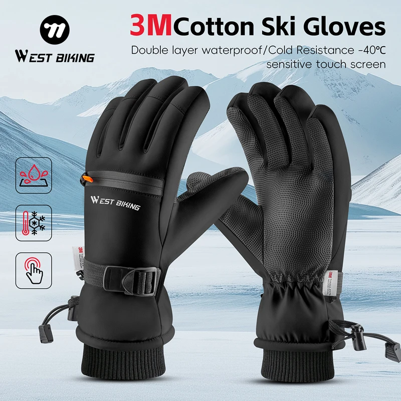 غرب ركوب الدراجات الشتاء قفازات التزلج في الهواء الطلق الحرارية لمس قفازات الرياضة الدراجات الجري التزلج الرجال النساء قفازات دافئة مقاومة للماء