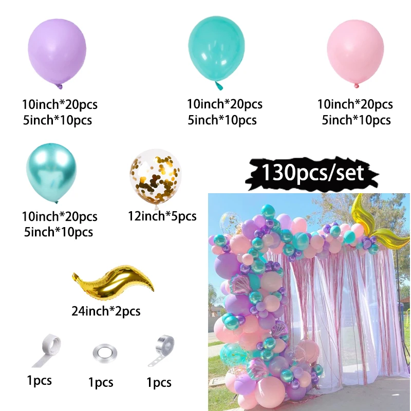 Zestaw girland balonowych syrenki Ogon syreny Fioletowe niebieskie balony Syrenka pod morzem Dekoracja imprezowa Dziewczynki Urodziny Baby Shower