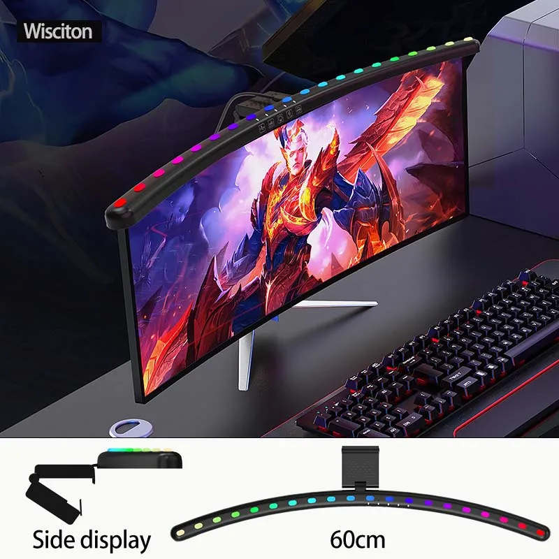 

40 см/60 см RGB светодиодный монитор для компьютера, световая панель, музыкальный ритм-экран, подвесной светильник с затемнением, атмосфера, ночник для игр/студии/работы