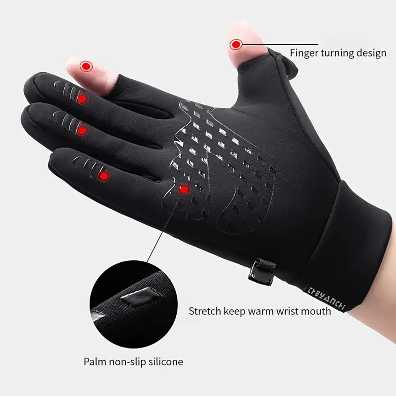 1 Pair Outdoor Sports Gloves, Waterproof Windproof Padded Warm Two-Finger Touch Screen Gloves For rRiding, Fishing, Running