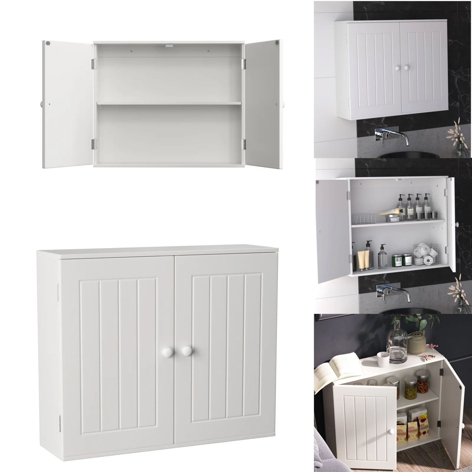 Wall Storage Cabinet,Bathroom Cabinet Wall Mounted,Kitchen Storage Cupboard Unit,White Wall Cabinet with Double Doors