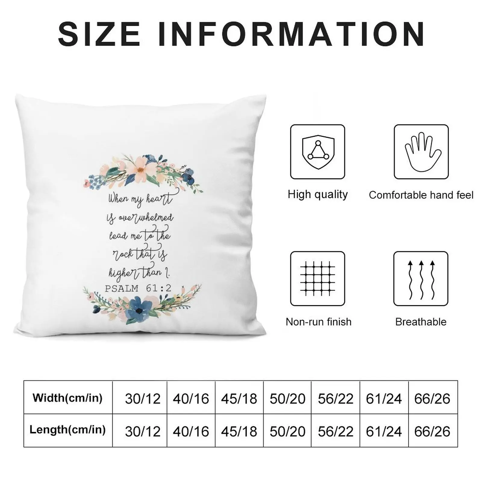 psalm 61:2 floral Throw Pillow Cushion Cover For Sofa Couch Pillows Custom Cushion Sofa Covers For Living Room pillow