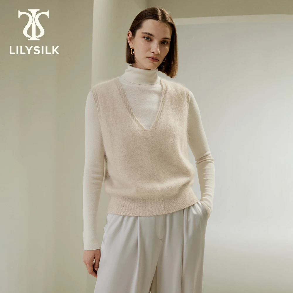 LILYSILK Pure 100 Cashmere Vest for Women 2023 Winter V-Neck Soft Sleeveless Casual Versatile Luxury Top Traf Free Shipping