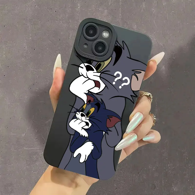 Cute T-Tom And J-Jerry Angry Cartoon Matte Phone Case For iPhone 16 15 14 11 Pro Max 13 12 Mini XR X SE2 7 8 16 Plus Soft Cover